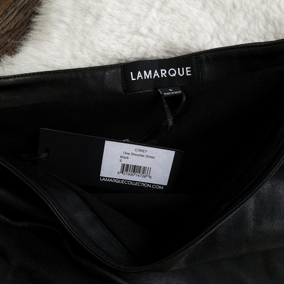 Lamarque Corey Lamb Leather One Shoulder Draped Mini Dress - Picture 5 of 13